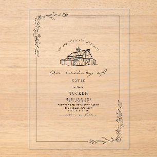 Invitations En Acrylique Rustic Line Art Grange Mariage botanique