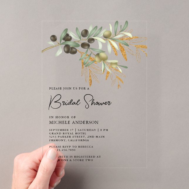 Invitations En Acrylique Rustic Olive Branch Leaves Bridal Shower (In situ (ordinateur de poche))
