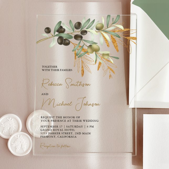 Invitations En Acrylique Rustic Olive Leaves Wedding (Créateur téléchargé)
