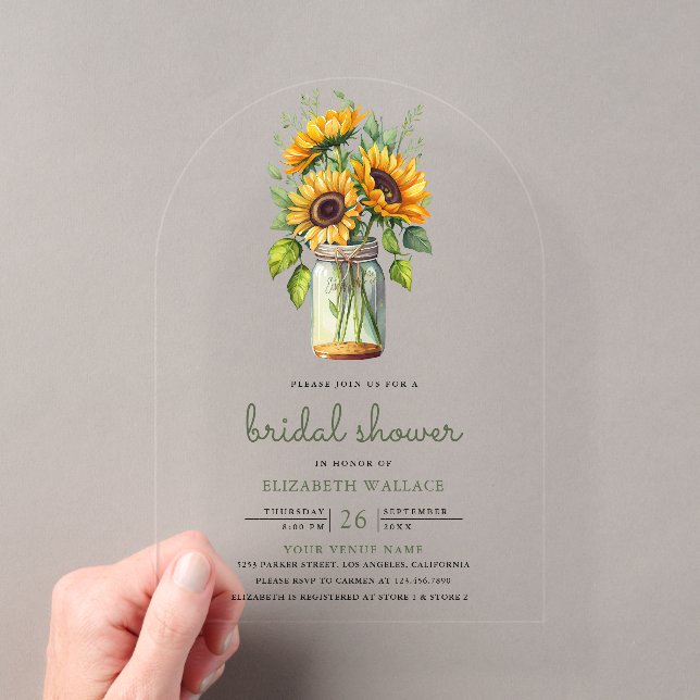 Invitations En Acrylique Rustic Sunflowers Mason Jar Bridal Shower (In situ (ordinateur de poche))