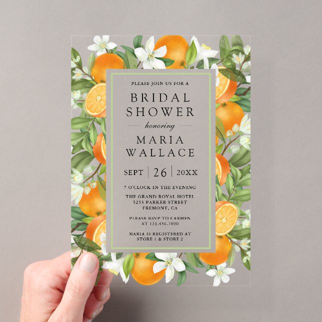 Invitations En Acrylique Rustic Tangerine Citrus Orange Bridal Shower (In situ (ordinateur de poche))