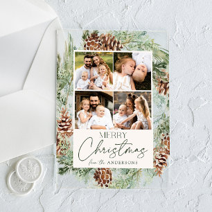 Invitations En Acrylique Rustic Watercolor Pinecone Photo Collage Holiday