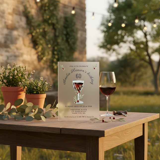 Invitations En Acrylique Rustique 60e anniversaire Vin rouge Anniversaire (Créateur téléchargé)