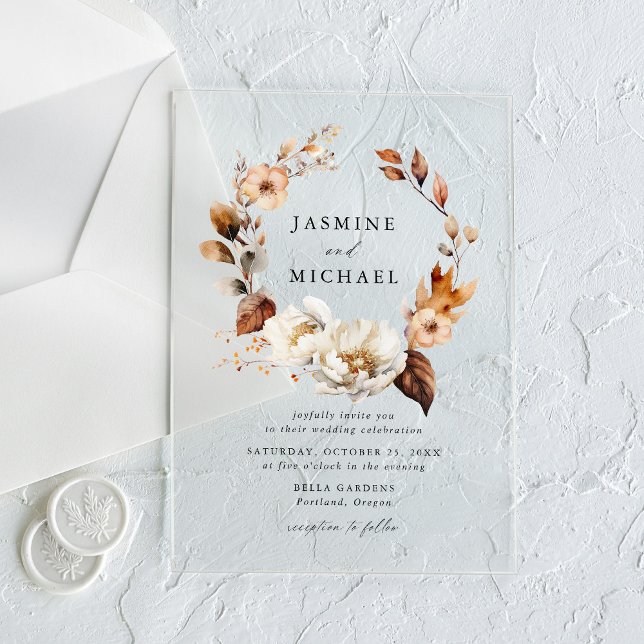 Invitations En Acrylique Rustique Automne Floral Mariage (Créateur téléchargé)