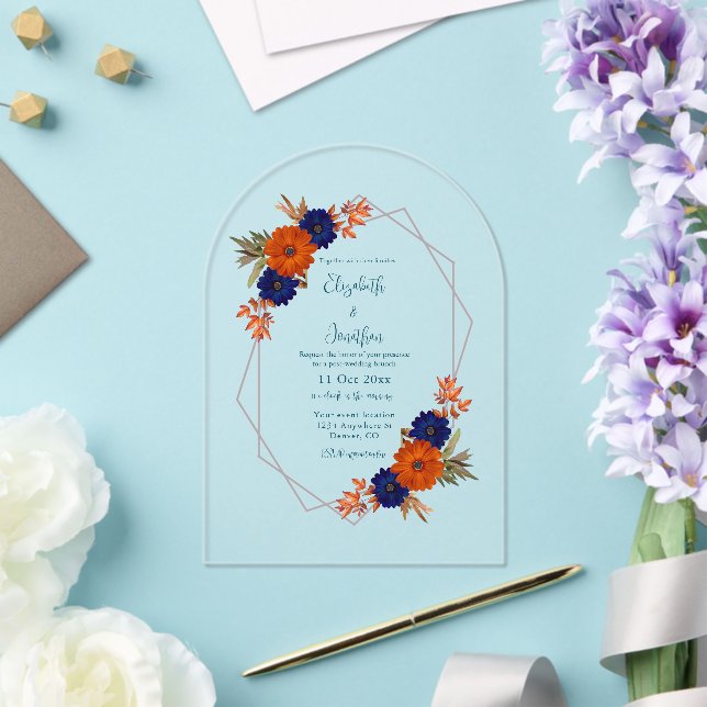 Invitations En Acrylique Rustique Automne Orange Marine Bleu Post-Mariage B (Insitu (Mariage))