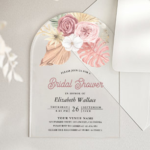 Invitations En Acrylique Rustique Bohème Palmier Roses Rose Poussiéreux Ent