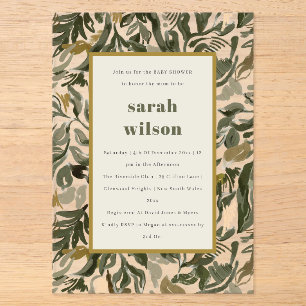 Invitations En Acrylique Rustique Boho Retro Baby shower botanique vert