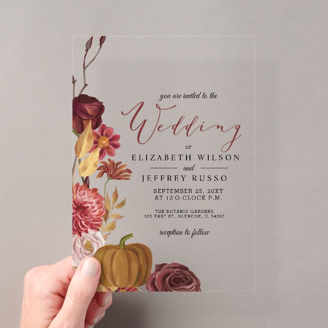 Invitations En Acrylique Rustique Botanique Automne Citrouille Mariage d'au (In situ (ordinateur de poche))