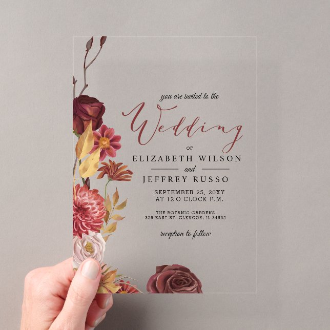 Invitations En Acrylique Rustique Botanique Automne Mariage de automne Invi (In situ (ordinateur de poche))