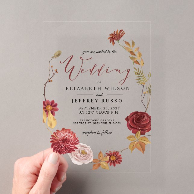 Invitations En Acrylique Rustique Botanique Mariage de automne d'automne (In situ (ordinateur de poche))