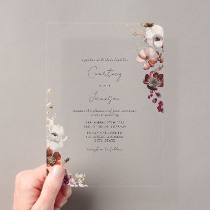Invitations En Acrylique Rustique Bourgogne Blush Floral Mariage