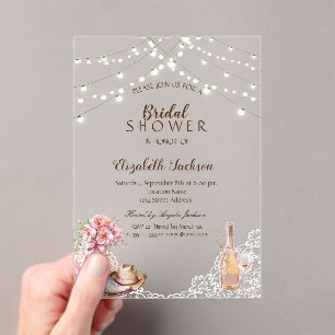 Invitations En Acrylique Rustique, Dentelle, Bottes Fleurs Fête des mariées