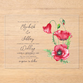 Invitations En Acrylique Rustique Elegant Aquarelle Script Red Poppy Mariag