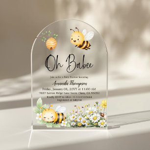 Invitations En Acrylique Rustique Floral Oh Bébé Abeille à Miel Baby Shower