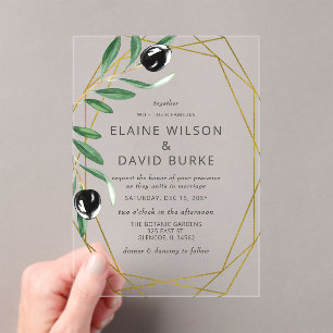 Invitations En Acrylique Rustique Moderne Géométrique Branches En Olive Mar