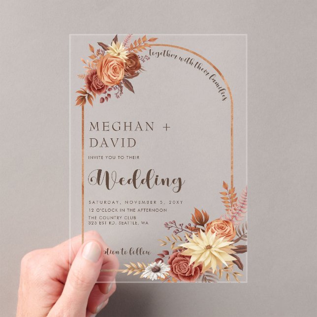 Invitations En Acrylique Rustique moderne manuscrite Script Automne Arc Mar (In situ (ordinateur de poche))