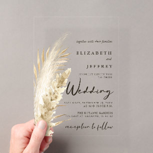 Invitations En Acrylique Rustique Neutre Terre Boho Pampas Mariage herbe
