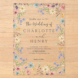 Invitations En Acrylique Rustique Simple Fleur sauvage Blanc Printemps mari