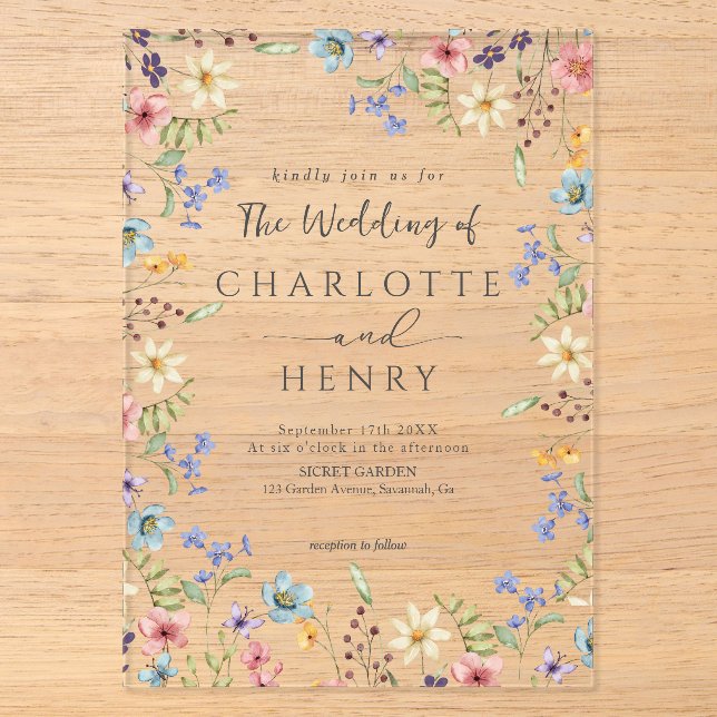 Invitations En Acrylique Rustique Simple Fleur sauvage Blanc Printemps mari (Recto)