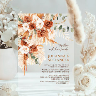 Invitations En Acrylique Rustique Terracotta Floral Pampas Mariage