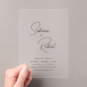 Invitations En Acrylique Sabrina Mariage moderne Enregistrer la date
