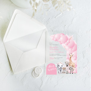Invitations En Acrylique Safari animal Blush rose sauvage une fille Anniver