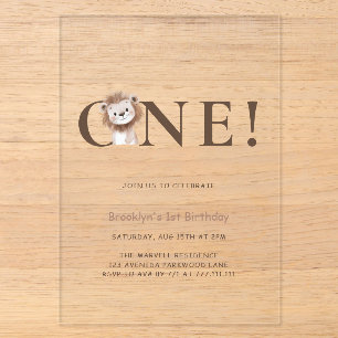 Invitations En Acrylique Safari Lion Thématique avec photo 1er anniversaire