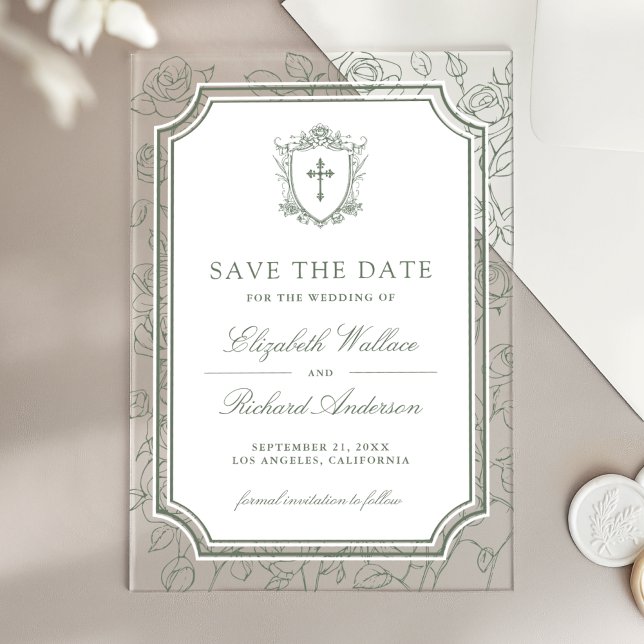 Invitations En Acrylique Sage Green Catholic Wedding Save the Date (Créateur téléchargé)