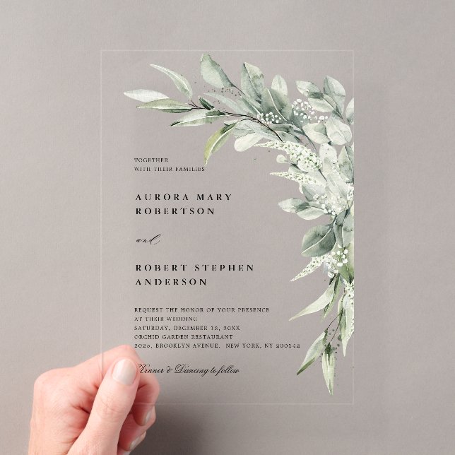 Invitations En Acrylique Sage Green Eucalyptus Minimaliste Mariage botaniqu (In situ (ordinateur de poche))
