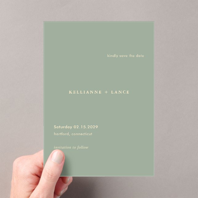 Invitations En Acrylique Sage Green Simple Modern Wedding Save the Date (In situ (ordinateur de poche))