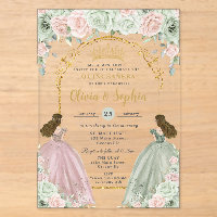 Sage Vert Blush Floral Jumelles Quinceañera