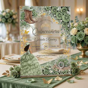 Invitations En Acrylique Sage Vert Country Western Rose Dorée Quinceañera