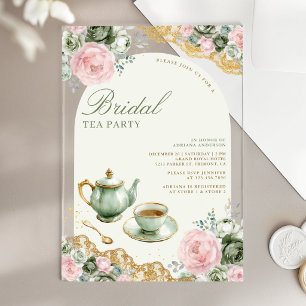 Invitations En Acrylique Sage Vert Fête de Mariage Florale Rose Thé