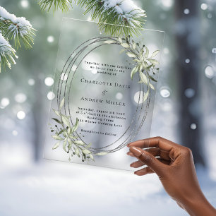 Invitations En Acrylique Sage vert verdure argent cadre clair mariage