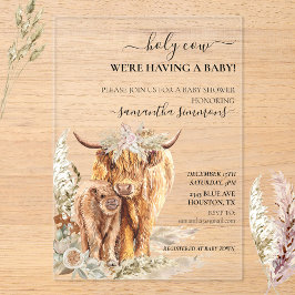 Invitations En Acrylique Saint-Vache Highland Calf Baby shower Boho