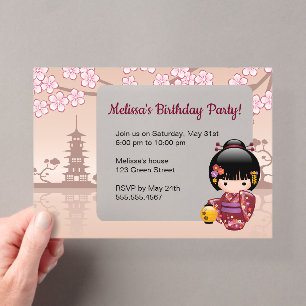 Invitations En Acrylique Sakura Kokeshi Fenêtre transparente Anniversaire B