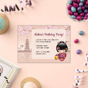 Invitations En Acrylique Sakura Kokeshi Fenêtre Transparente Anniversaire B