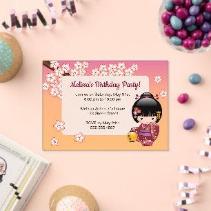 Invitations En Acrylique Sakura Kokeshi Fenêtre Transparente Anniversaire P