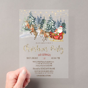 Invitations En Acrylique  Santa,Traîneau,Rennes,Fête de Noël en forêt  