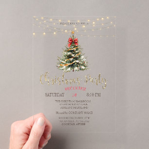 Invitations En Acrylique Sapin,Arc,Guirons Lumineux Or Noël