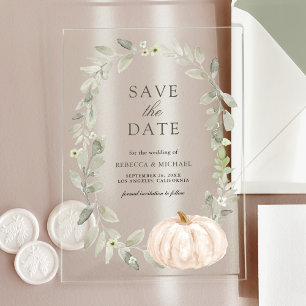 Invitations En Acrylique Sauvegarde de mariage de citrouille blanche de la