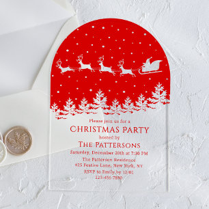 Invitations En Acrylique Scène de Noël avec traîneau et rennes du Père Noël