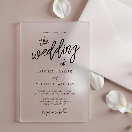 Invitations En Acrylique Script contemporain élégant Mariage noir blanc