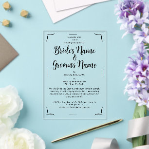 Invitations En Acrylique Script de calligraphie simple Mariage noir et blan