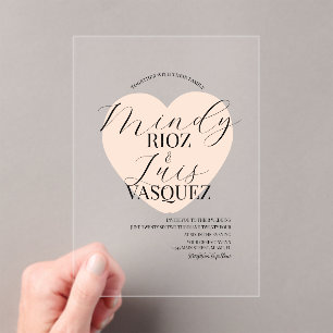 Invitations En Acrylique Script de mariage moderne Cœur noir et bronzé