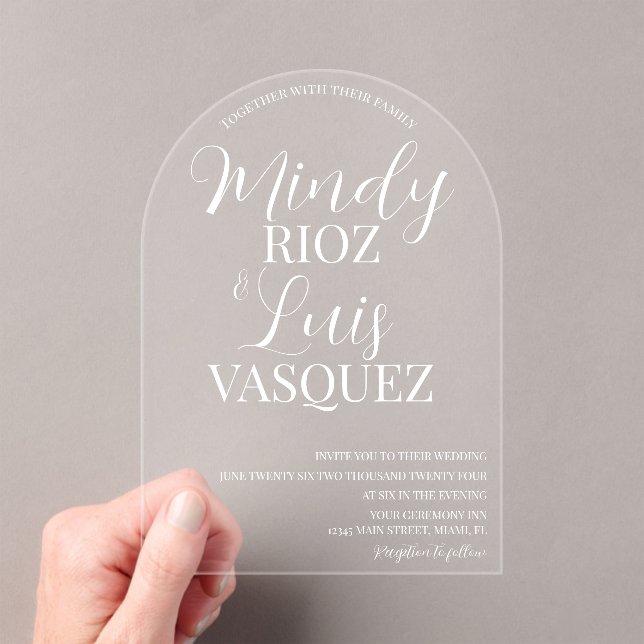 Invitations En Acrylique Script Mariage moderne blanc (In situ (ordinateur de poche))