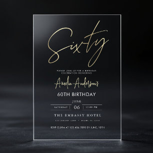 Invitations En Acrylique Script minimaliste or élégant 60e anniversaire