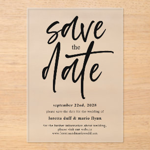 Invitations En Acrylique Script moderne Enregistrer la date Frosted