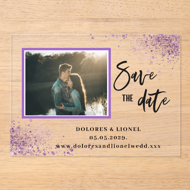Invitations En Acrylique Script Photo Save the date  (Recto)