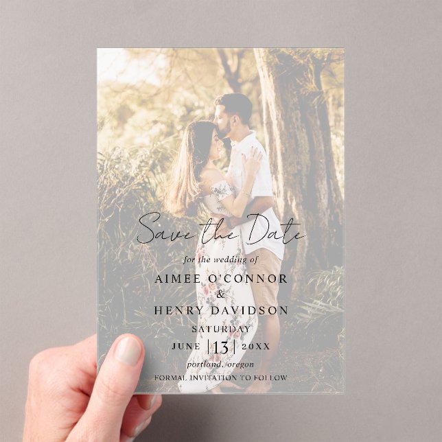 Invitations En Acrylique Script rustique Photo Mariage moderne Enregistrer  (In situ (ordinateur de poche))